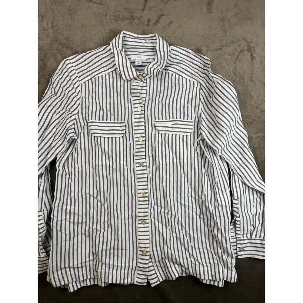 J. Jill Love Linen Essential Shirt Button‎ Up Long Sleeve Blue Womens XS Petite